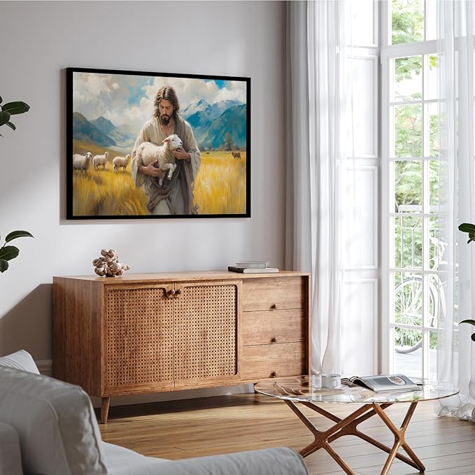Christian Wall Art Print, Religious Scripture Biblical Decor, Faith-Based Inspirational Landscape with Cross, Digital Printed Canvas Poster for Church, Home Chapel, Prayer Room Decor