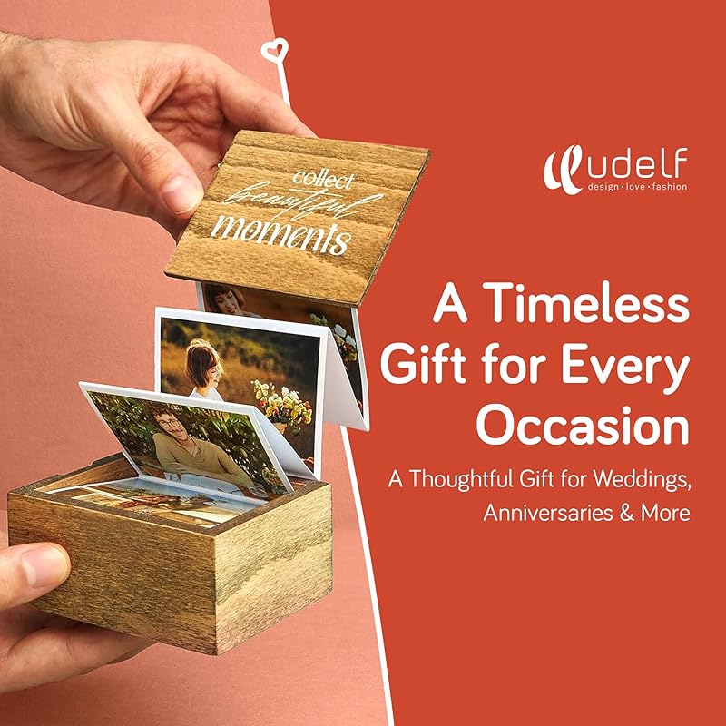 udelf Personalized Wooden Photo Box Gift with Accordion Picture Pull Out | Custom Photo Album Box | Personalized Photo Box Gift for Any Occasion | Picture Box Gift I Holds 14 Photo Prints, 3"x2"