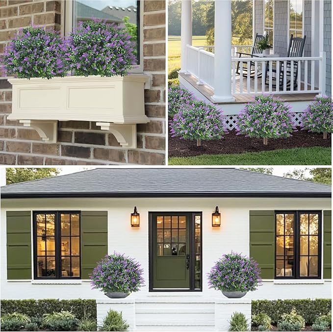 Set of 2 Pack Large Artificial Plants Lavender Topiary Ball Tree, 24.8" Tall Outdoor UV Resistant Simulated Bushes with Ground Spike, Faux Lavender Shrubs for Indoor, Front Porch, Home Garden