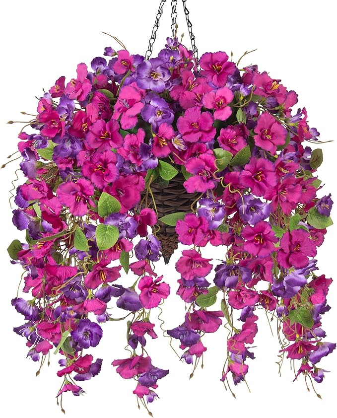 Ivydale Artificial Hanging Flowers Plants Basket for Outdoors Summer Decoration, Fake Hibiscus Vines UV Resistance Realistic Silk Flowers for Outside Home Patio Porch Balcony Garden Yard Wedding, Mix