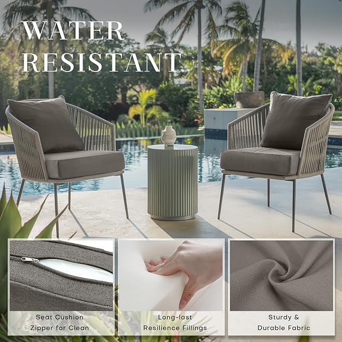Patio Cushions for Outdoor Furniture - 24×24 Inches High Back and Deep Seating Outdoor Cushion for Patio Chairs Sofa Couch Loveseat Water Resistant(Grey/2 Set/No Button)