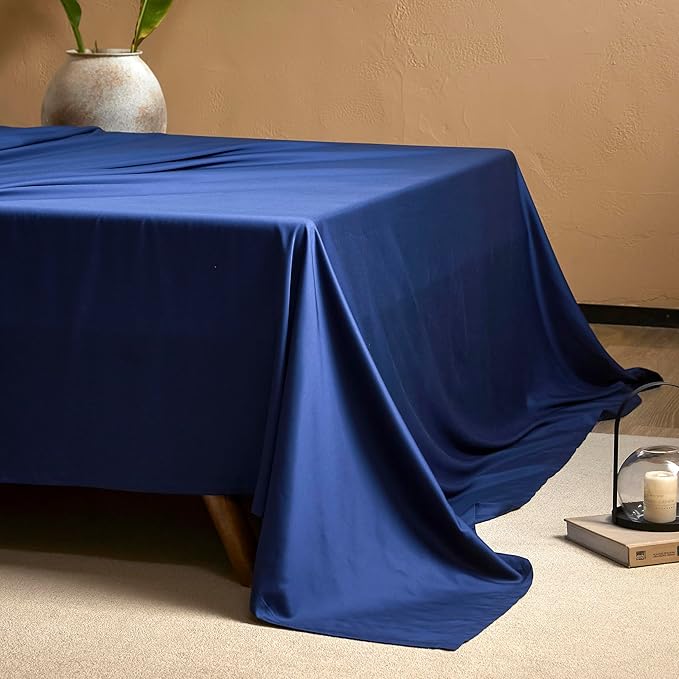 EVERLY Queen Sheets Set,Luxuriously 400 Thread Count Organic Viscose Derived from Bamboo Bed Sheet,Cooling Sheets for Queen Size 4 Piece Deep Pockets Bedding Sheets &Pillowcases-Navy Blue
