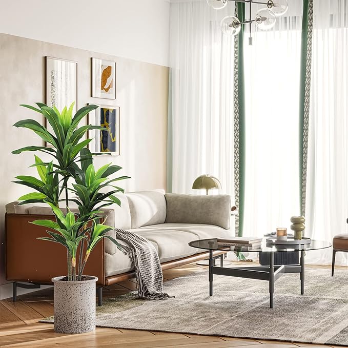 VIAGDO Dracaena Silk Plant Artificial 4ft Faux House Plants Evergreen Dracaena Marginata Fake Yucca Palm Trees in Pot Realistic Dragon Tree for Living Room Home Office Decor Indoor Outdoor