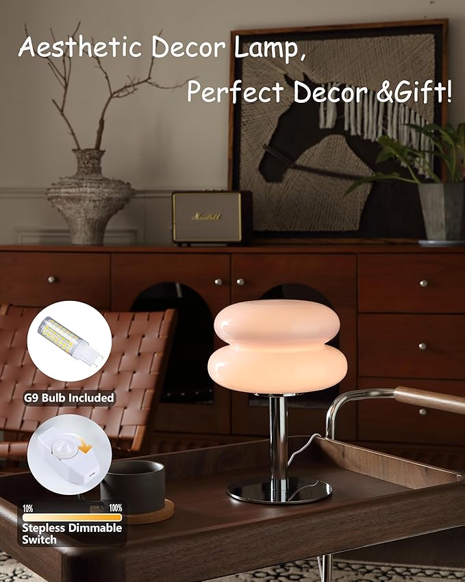 Mushroom Lamp for Bedroom,Mid Century Modern Lamp for Nightstand, Dimmable Retro Egg Tart Bedside Small Lamps,Unique Home Mushroom Decor Aesthetic Cute Table Lamps for Living Room (Pink)