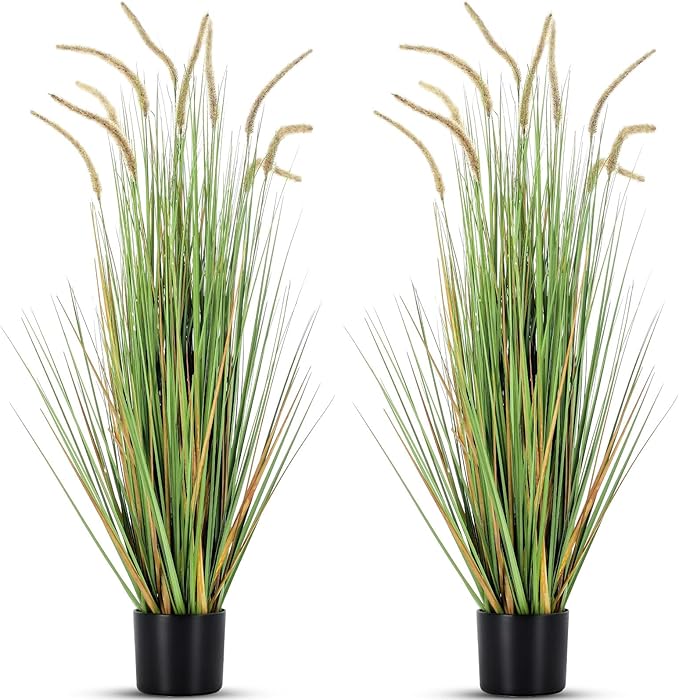 Jexine 2 Pieces Faux Plants Outdoor 4 ft Tall Artificial Grass Plant Potted Artificial Setaria Grass Faux Greenery Floor Plants for Housewarming Gift House Garden Bathroom Lobby Outdoor (Green)