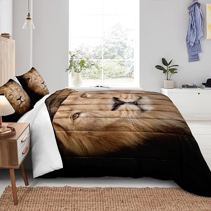 Black Lion Comforter Set African Animal Bedding Comforter 3D Lion Cheetah Safari Wild Animal Theme Forest King Lion Bedroom Set King Size Bed Set
