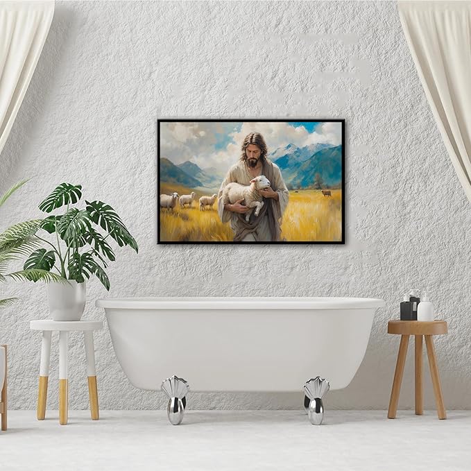Christian Wall Art Print, Religious Scripture Biblical Decor, Faith-Based Inspirational Landscape with Cross, Digital Printed Canvas Poster for Church, Home Chapel, Prayer Room Decor