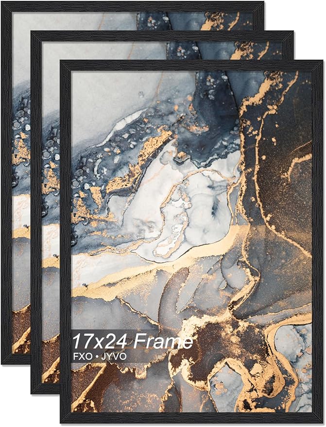 Engineered Wood 17x24 Picture Frame Set of 3, Black Frame for 17 x 24 Inch Picture Poster Photo, Light Weight 17 by 24 Frame with Wood-grain for Wall - 3 Pack/Black/17 x24