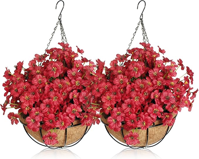 BIHRTC Artificial Fake Hanging Plants Flowers with Basket 12inch Artificial Botanical Silks Look Real FlowersOrange Daisy in Hang Planter for Porch Patio Balcony Home Outside Garden Decoration