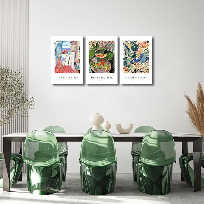 Wieco Art Canvas Wall Art 3 Piece Henri Matisse Aesthetic Posters Woman with A Red Umbrella Goldfish Landscape at Collioure Art Exhibition Matisse Prints Posters for Home Decorations