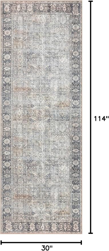 Loloi Wynter Collection WYN-07 Grey/Charcoal 2'-6" x 9'-6" Runner Rug, .13" Thick, Area Rug, Soft, Durable, Printed, Vintage Inspired, Low Pile, Non-Shedding, Easy Clean, Living Room Rug