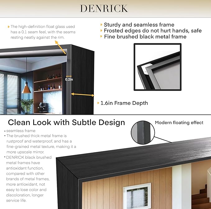 DENRICK 30X36 Inch Black Metal Framed Bathroom Mirror for Wall, Brushed Black Bathroom Vanity Mirrors, Anti-Rust, Tempered Glass, Hangs Horizontally or Vertically
