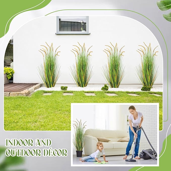 Jexine 2 Pieces Faux Plants Outdoor 4 ft Tall Artificial Grass Plant Potted Artificial Setaria Grass Faux Greenery Floor Plants for Housewarming Gift House Garden Bathroom Lobby Outdoor (Green)