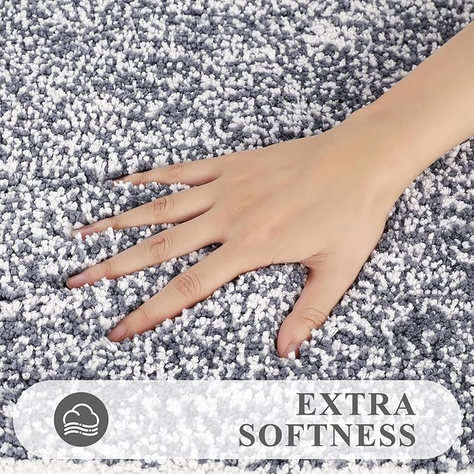 Pauwer Bathroom Rugs Set 5 Piece, Plush Absorbent Microfiber Bath Mats for Bathroom, Non Slip Washable Bath Rug Set with U Shaped Contour Toilet Rugs, Shower Rug and Toilet Lid Cover, Dark Grey