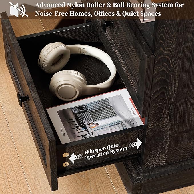 Night Stand with Charging Station, Bedside Table with 2 Drawers Storage and Open Shelf, Wood Farmhouse Nightstand with Outlets for Bedroom Office, Espresso