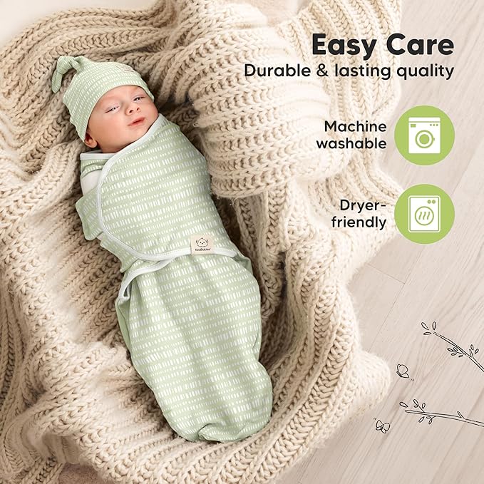 KeaBabies 3-Pack Swaddles for Newborns, Girls, Boys with Hats - Organic Soft Baby Sleep Sacks, Breathable Baby Swaddle 3-6 Months Beanies Set, Premie Infant Sleep Sack 0-3 Months (Leafy)