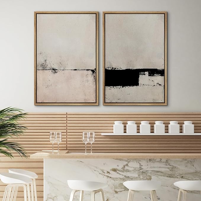 SIGNWIN Framed Canvas Print Wall Art Set Pastel Industrial Grunge Landscape Abstract Shapes Illustrations Minimal Decorative Nordic Relax/Zen for Living Room, Bedroom, Office - 16"x24"x2 Natural