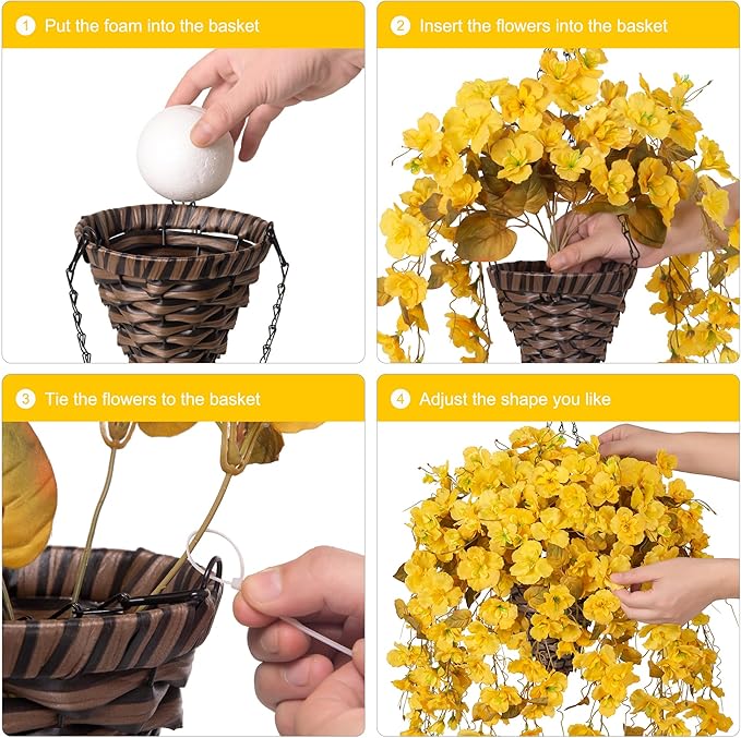 Ivydale Artificial Fall Hanging Flowers with Basket for Outdoors Decoration, Fake Hibiscus Vines Faux Plants Realistic Silk Flowers for Planters Outside Home Patio Porch Balcony, Fall Yellow