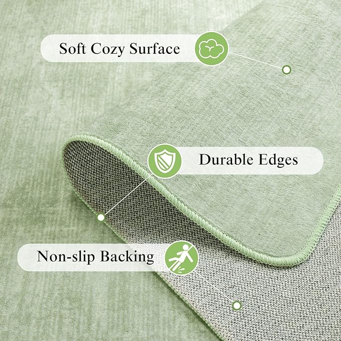 Washable Rug 4x6 Area Rugs for Living Room - Stain Resistant Non-Slip Backing Boho Rug for Bedroom,Durable & Ultra-Thin Vintage Large Area Rug(4x6,Green)