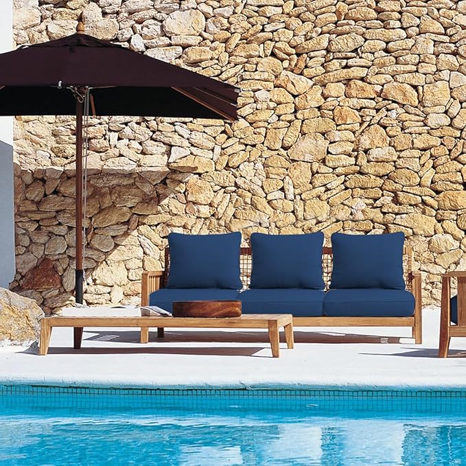 Sundale Outdoor Olefin Deep Seat Cushion, Patio Chair Cushion and Pillow, Water-Resistant Sectional Sofa Pad with Straps Dark Blue, 23 x 26 x 4 Inches