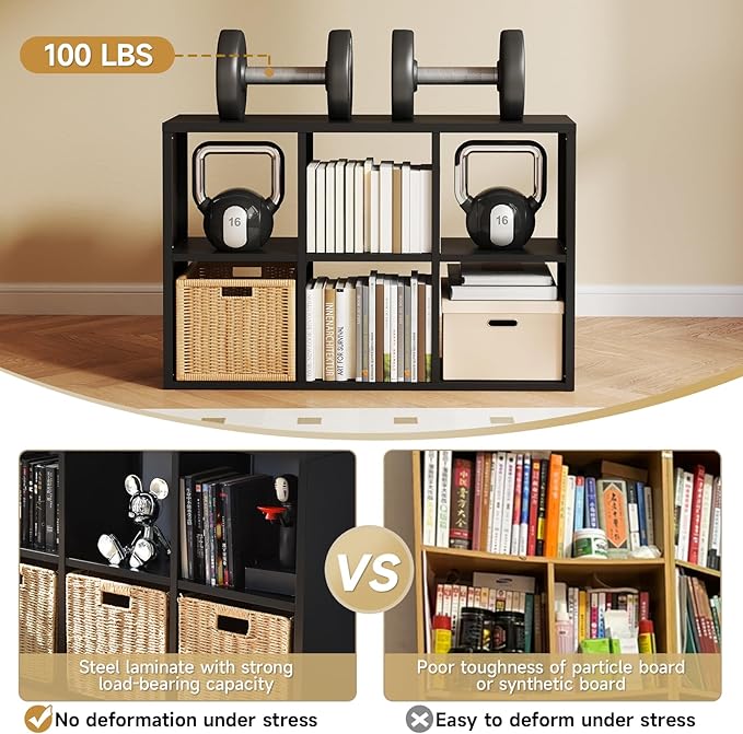 Heavy Duty Metal 4-Cube Storage Organizer, Modern Black Bookcase & Display Shelf, Multi-Functional for Home Office, Living Room as TV Stand, Cabinet, Space-Saving, Easy Assembly