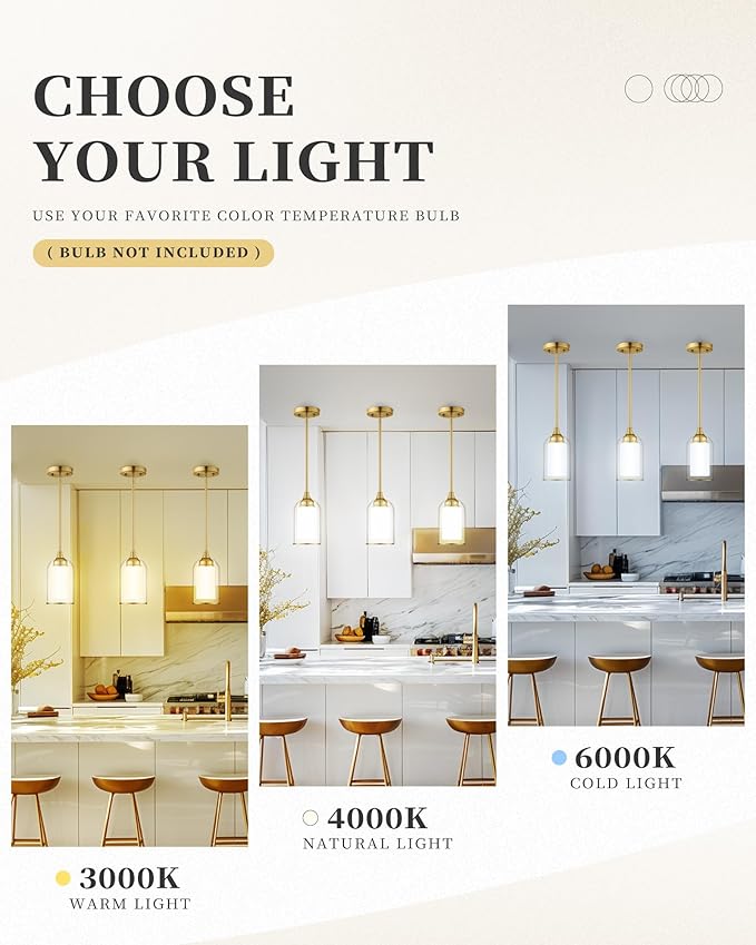 LIROUVET Gold Pendant Lights Kitchen Island - Dual Glass Pendant Light, 1-Light Hanging Light with Clear and Milk Glass, Vintage Pendant Light Fixtures for Kitchen, Dining Room, PL02BR