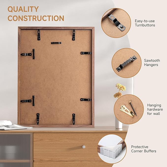 12x16 Picture Frame Set of 3 - Solid Walnut Wood Picture Frames with HD Tempered Glass, Handcrafted Rounded Corner 12 x 16 Wooden Frame Matted to 8.5x11 Photos, Horizontal or Vertical Wall Display