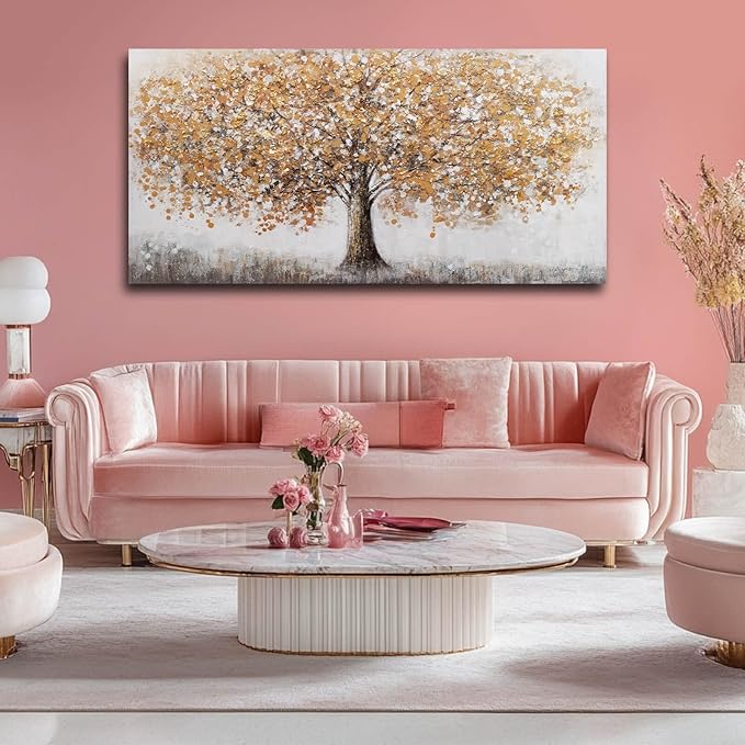 NBAODAN Tree Canvas Wall Art Abstract Gold Wall Decor for Living Room Landscape Art Modern Artwork for Office Plant Canvas Prints 24"x 48"