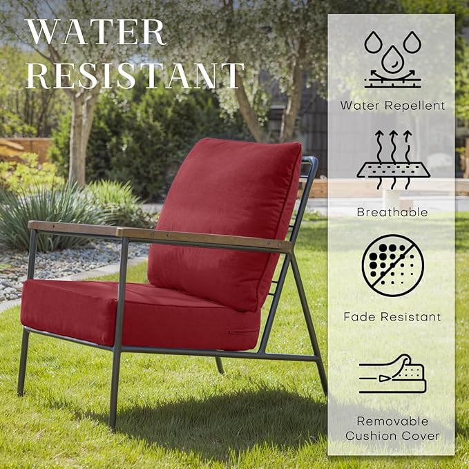 Patio Cushions for Outdoor Furniture - 24×24 Inches High Back and Deep Seating Outdoor Cushion for Patio Chairs Sofa Couch Loveseat Water Resistant(Red/2 Set/No Button)