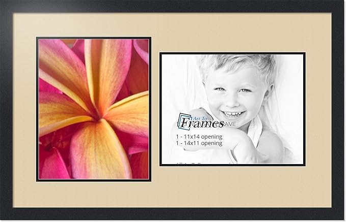 ArtToFrames Collage Photo Frame Double Mat with 2 - 11x14 Openings and Satin Black Frame