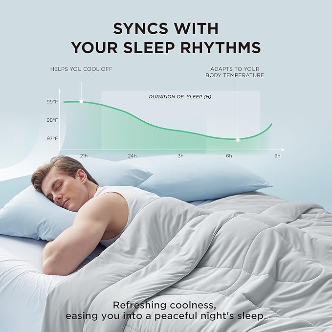 Bedsure Cooling Comforter Twin - Cooling Blankets for Hot Sleepers, Lightweight Comforter for Summer with Dual-Sided Cool Tech, Soft Breathable Cold Blanket for Sleeping, Grey, 68x88 Inches