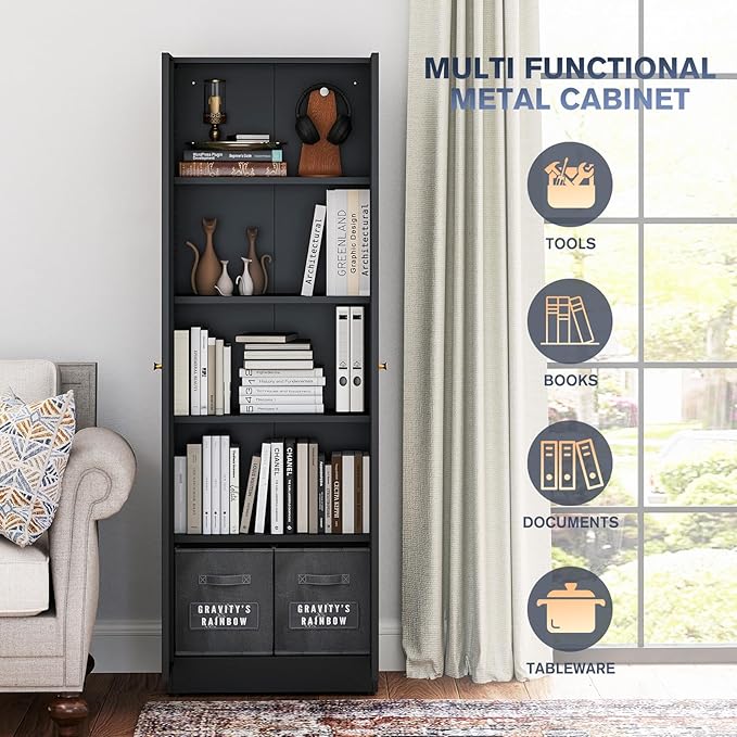 Garage Storage Cabinets with Metal Door and 4 Adjustable Shelves, 71" H Tool Cabinets with Adjustable Feets for Pantry Cabinet,Office,Warehouse Organisieren, Required-Assembly