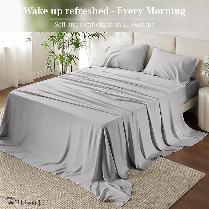 URBANHUT 700 Thread Count Egyptian Cotton Sheets California King Size, 4Pc Sheet Set Luxury Bed Sheets for California King Bed, Sateen Weave Hotel Sheets, 16'' Elasticized Deep Pocket - Silver Grey