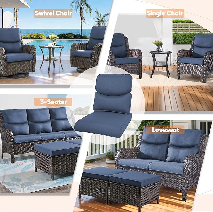 Patio Cushions for Outdoor Furniture - 22×24 Inches High Back and Deep Seating Outdoor Cushion for Patio Chairs Sofa Couch Loveseat Water Resistant(Blue/2 Set/Smile)