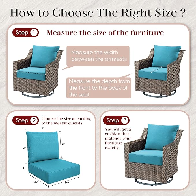 Luxury Outdoor Seat Cushion Set-22 x 22 x 6 Inch Outdoor Chair Cushions with Water Resistant & Removable Cover Outdoor Cushions for Patio Furniture Chair Sofa Couch-Beige