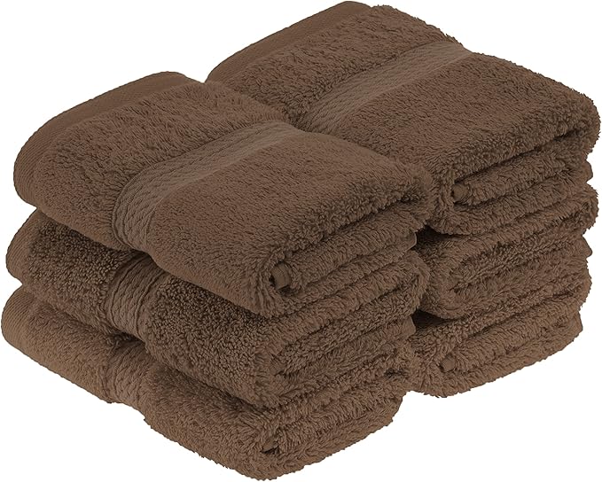 BLUENILEMILLS Premium Towel Collection, Egyptian Cotton Towels for Shower and Bathroom Assorted 6-Piece Face Towel Set, 13" x 13", Chocolate by Blue Nile Mills