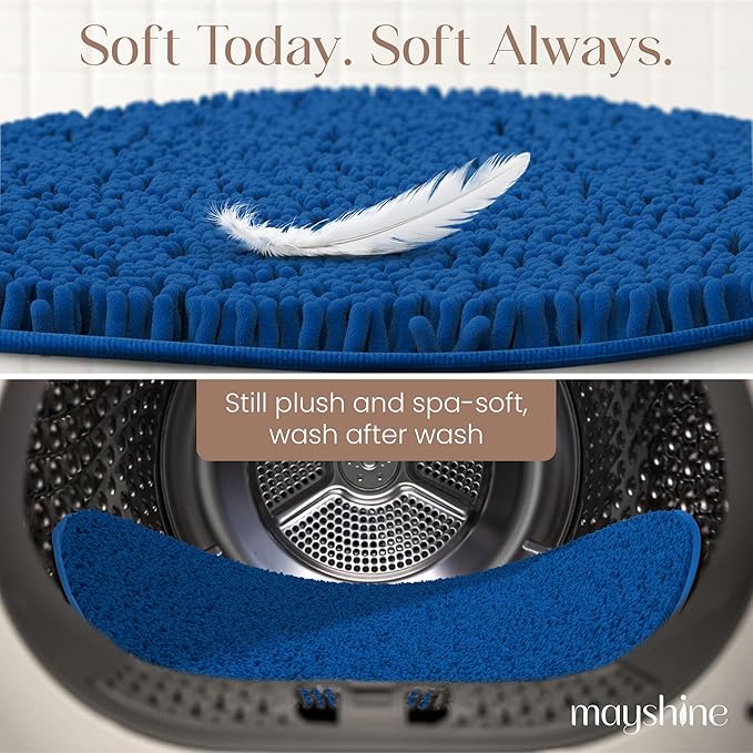 MAYSHINE Round Area Rug Set for Bathroom | Soft Plush Chenille Bath Mat, Water Absorbent Non-Slip Bathroom Rug | Washable Shag Carpet for Shower, Bedroom, or Home Décor | 36"x36" (Round) | Dark Blue