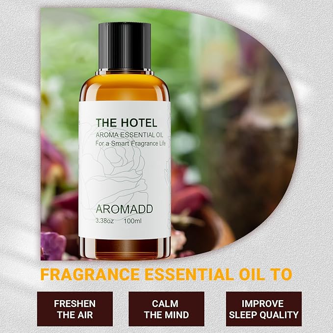 Aromadd Hotel Scents Diffuser Oil The Hotel, Luxury Essential Oils for Waterless Diffuser, Aromatherapy Hotel Diffuser Oil for Home & Office, Long-Lasting Air Freshener - 3.38 fl oz (100 mL)