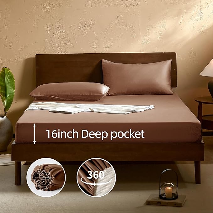 EVERLY King Sheets Set,Luxuriously 400 Thread Count Organic Viscose Derived from Bamboo Bed Sheet,Cooling Sheets for King Size 4 Piece Deep Pockets Bedding Sheets &Pillowcases-Brick Red