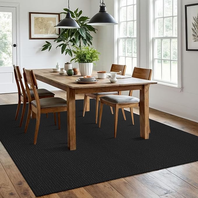 IOHOUZE Washable Area Rug 6x9 Non Slip Rubber Backed Rugs for Living Room, Dining Room Rugs Bedroom Rug, Woven Indoor Floor Carpet for Living Room Nursery, Black/Grey