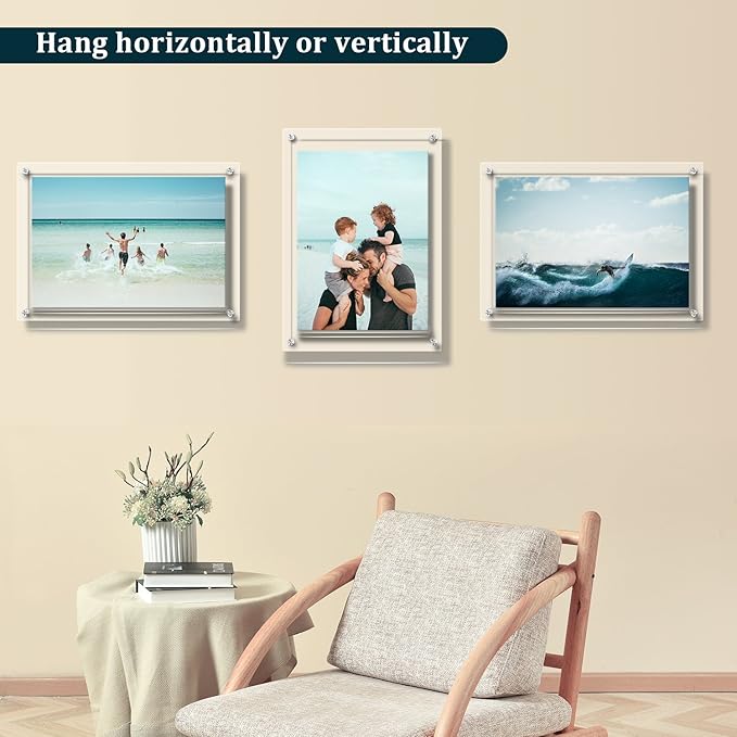 AMEITECH Acrylic Floating Picture Frame, 11x14 Double Panel Clear Wall Mount Document Certificate Frames (Inner Max Size is 9 x12.5 inch)