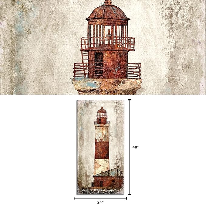 Visual Art Decor Rustic Coastal Picture Rustic Lighthouse Canvas Wall Art Retro Nautical Prints Artwork for Home Living Room Bedroom Office Decoration Ready to Hang Large 24"x48"