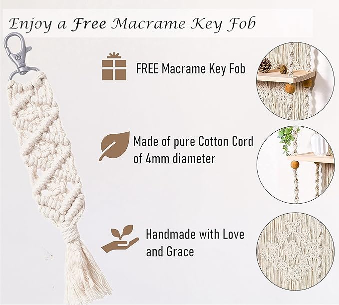 Macrame Wall Hanging Shelf (Tier 2, Natural White)