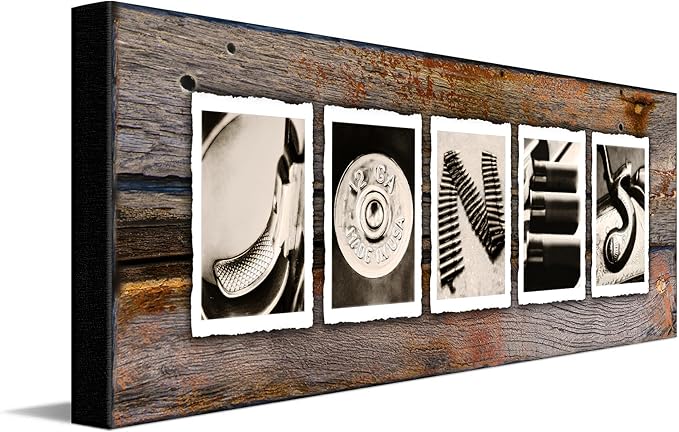 Personalized Firearm, Gun, or Shooting Name Alphabet Art. (Vintage Style - 9.5"x26" Block Mount)