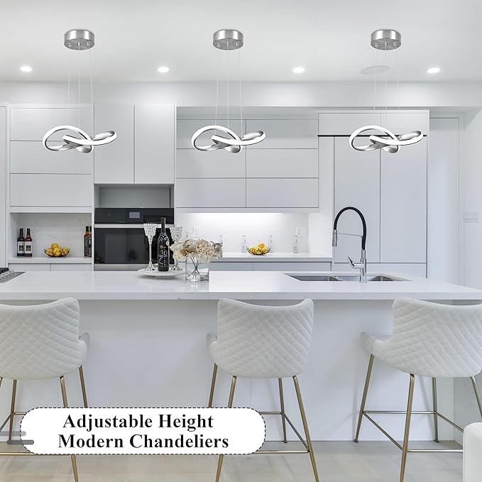Modern LED Pendant Light Fixture Contemporary Round Ring Chandelier Nickel with 4500K and 59in Height Adjustable Hanging Lamp for Kitchen Island Hallway Foyer Closet Corridor