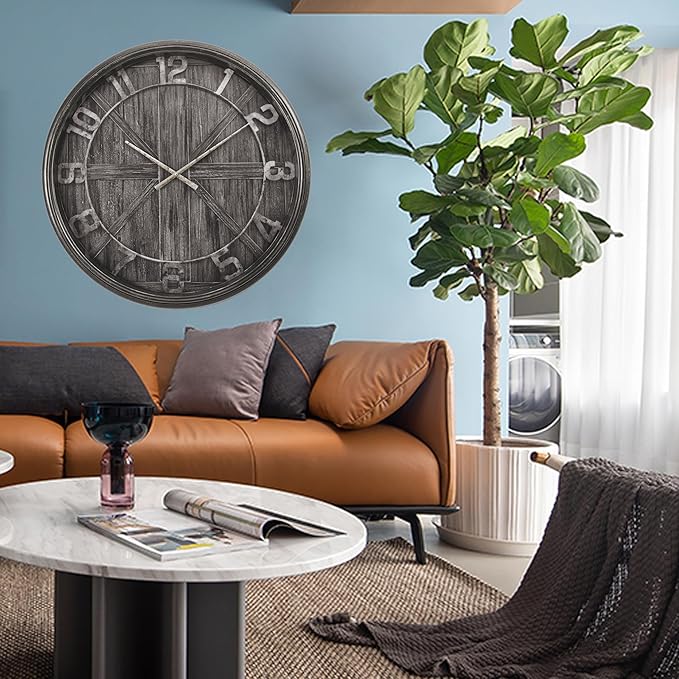Extra Large Wall Clock, 30 Inch, Dark Grey, Silent Non-Ticking Quartz Movement, Battery Operated, Decorative Roman Numeral, Stylish Clock Living Room, Office, Home Decor