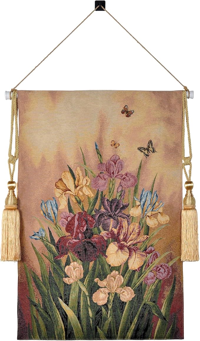 AureoMadis Vintage Floral Tapestry Wall Hanging Set with Telescopic Rod & Tassels - Jacquard Woven Fabric Aesthetic Flower Wall Tapestries for Bedroom/Living Room Decor Spring Botanical Art (27"x42")