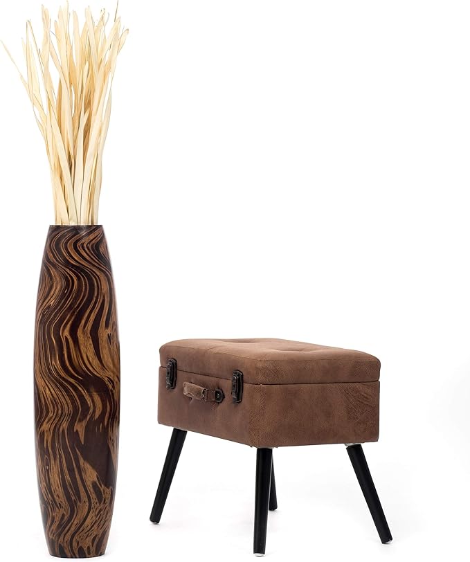 Leewadee Large Brown Light Brown Home Decor Floor Vase – Wooden 26 inches Tall Farmhouse Decor Flower Holder for Fake Plant and Pampas Grass