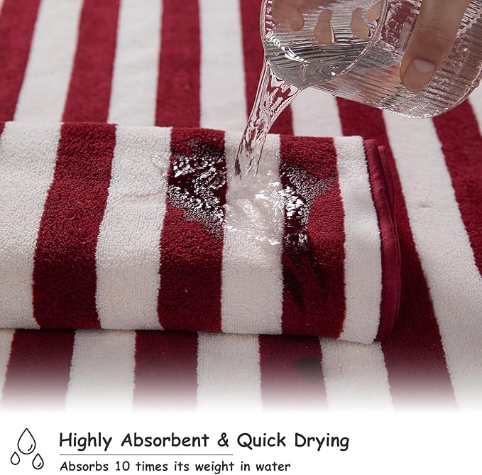 18 Pcs Red Cabana Stripe Family Towels Set with Hanging Loop-6 Bath Sheets,6 Hand Towels,6 Washcloths Ultra Soft Bathroom Towel Highly Absorbent Quick Dry Shower Towel for Beach Chair,Spa,Gym,Hotel