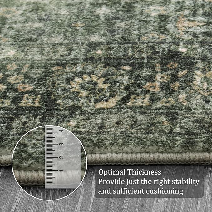 Morebes Washable Green 5x7 Area Rugs, Vintage Soft Bedroom Rug Non Slip, Non-Shedding Distressed Indoor Floor Throw Carpet for Bathroom Kitchen Living Dining Room Playroom Farmhouse